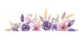 Watercolor Purple Border Frame Lilac Wreath Summer Flower Arrangement Pink Hand Painted Garland