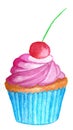 Watercolor purple cupcake