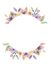 Watercolor Purple Frame Circle Lilac Wreath Summer Flower Pink Hand Painted Royalty Free Stock Photo