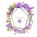 Watercolor purple freesia flowers geometric stylish frame