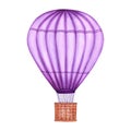 Watercolor purple hot air balloon. Hand painted sky illustration with aerostate isolated on white background. For design, prints,