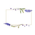Watercolor purple lavender flowers. Floral botanical flower. Frame border ornament square.