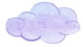 Watercolor purple rain cloud on white background
