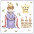 Watercolor Queen clipart, hand drawn illustration. kids school card clip art, educational, cute children graphics with