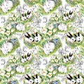Watercolor rabbits with flowers seamless pattern vector illustration