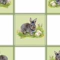 Watercolor rabbits with flowers seamless pattern vector illustration