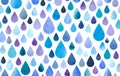 Seamless watercolor rainy background. Blue raindrops pattern.