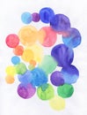 Watercolor rainbow circles. Watercolor abstract background, hand-painted texture, watercolor stains. Design for backgrounds,