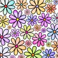 Watercolor Rainbow Doodle Daisy Flower Pattern Royalty Free Stock Photo