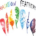 Watercolor rainbow feathers