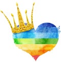 Watercolor rainbow heart with crown