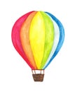 Watercolor rainbow hot air balloon illustrations isolated on white background. Royalty Free Stock Photo