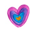 Watercolor rainbow illustration  bright color heart. Royalty Free Stock Photo
