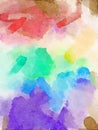 Watercolor rainbow painted background image with brush strokes