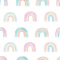 Watercolor rainbow seamless pattern. Hand painted pastel color clipart. Baby shower graphics