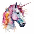 Watercolor rainbow unicorn on a white background. AI generative Royalty Free Stock Photo