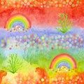 Watercolor rainbows for kids textile, fabric prints, phone cover. Vibrant background for bed cloth, paper napkin, party design.