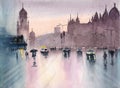 Watercolor rainy Mumbai cityscape