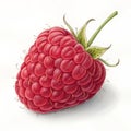 Watercolor Raspberry Illustration, Isolated on White Background, Botanical Art, Fruit , Raspberry, Red Royalty Free Stock Photo