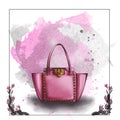 Watercolor raster illustration of a designer bag