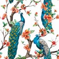 Watercolor raster peacock pattern Royalty Free Stock Photo