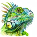 Watercolor realistic iguana face on a white background. Print for postcard, mug, baseball cap, notepad, notebook Royalty Free Stock Photo