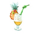 Watercolor realistic pineapple ice cocktail isolated Royalty Free Stock Photo