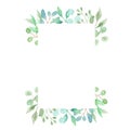 Watercolor Rectangle Green Wreath Frame Leaves Wedding Spring Summer Garland Olive