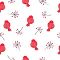 Watercolor red birds seamless pattern. Royalty Free Stock Photo