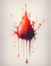 Watercolor bloodstain in shape of drop with blood splash. Concept of Blood Donor Day, Blood Cancer Day. Generative AI