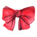 Watercolor red bow, large Christmas bow for greetings.