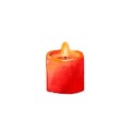 Watercolor red burning candle isolated on a white background. Royalty Free Stock Photo