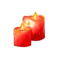 Watercolor red burning candle isolated on a white background. Royalty Free Stock Photo