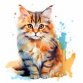 Watercolor red cat. Cute kitten Royalty Free Stock Photo