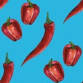 Watercolor Red chilli pepper. Mexican food. Seamless pattern Royalty Free Stock Photo