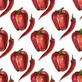 Watercolor Red chilli pepper. Mexican food. Seamless pattern Royalty Free Stock Photo