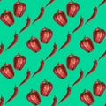 Watercolor Red chilli pepper. Mexican food. Seamless pattern Royalty Free Stock Photo