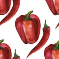 Watercolor Red chilli pepper. Mexican food. Seamless pattern Royalty Free Stock Photo