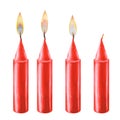 Watercolor red Christmas candles with flame and candle light. Royalty Free Stock Photo
