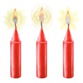 Watercolor red Christmas candles with flame and candle light. Royalty Free Stock Photo