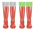 Watercolor red christmas wellies with knittet decor. Xmas red rain boots, holiday welly boots. Watercolor red shoes