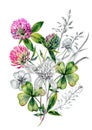 Watercolor Red Clover Bouquet Illustration