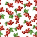 Watercolor red currants seamless pattern