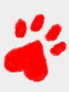 Watercolor red dog paw print