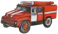 Watercolor red fire truck. Hand drawn firefighters transport. Rescue car. For design invitations, poster, nursery clipart Royalty Free Stock Photo