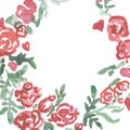 Watercolor red flowers wreath.Floral frame, Illustration hand painted. Isolated on white background. Royalty Free Stock Photo