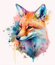 Watercolor red fox portrait on white background, colorful painting. Realistic animal illustration. Created with Generative AI Royalty Free Stock Photo