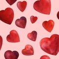 Watercolor red heart background wedding romance Seamless pattern