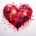 Watercolor red heart, paint drops. AI generative Royalty Free Stock Photo