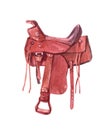 Watercolor red leather horse saddle illustration isolated Royalty Free Stock Photo